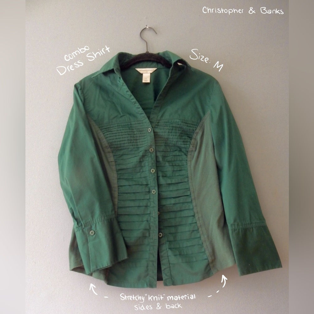Emerald Green Button Up by Christopher & Banks - Combo Material